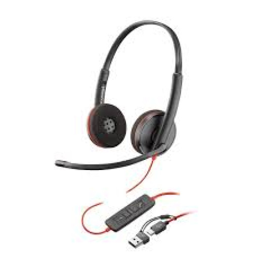 Poly Blackwire 3220 Stereo USB-C Headset +USB-C/A Adapter - Bulk (8X228A6, 8X228AA) | New
