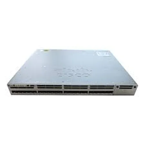 Catalyst 3850 32-port SFP+ transceiver, 1 network module slot, support for up to 10 G SFP+, 715 W power supply.