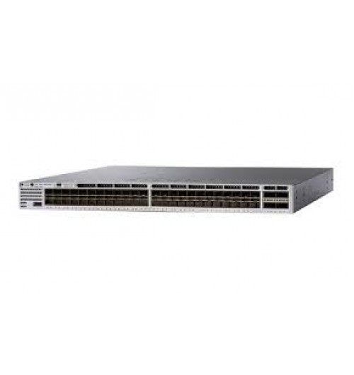 Standalone Cisco Catalyst 3850 Switch that supports SFP+ transceivers, 48 ports that support up to 10G, and 4 QSFP ports that support up to 40G, and 750WAC back-to-front power supply. 1 RU.