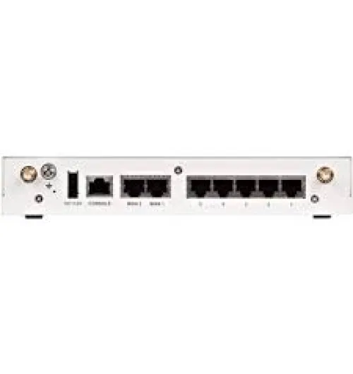 7x GE RJ45 ports (including 2x WAN ports, 5x Switch ports), Wireless (802.11a/b/g/n), 32 GB SSD onboard storage, maximum managed FortiAPs (Total / Tunnel) 10 / 5