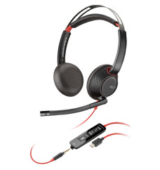 Poly Blackwire 5220 Stereo USB-C Headset +3.5mm Plug +USB-C/A Adapter Bulk (8X231A6, 8X231AA) | New