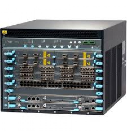 Redundant EX9208 system configuration: 8-slot chassis with passive midplane and 1x fan tray, 2x routing engines, 2x switch fabric-2modules, 4x 2520W AC PSUs, and all necessary blank panels