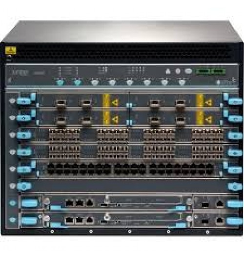 Redundant EX9208 system configuration: 8-slot chassis with passive midplane and 1x fan tray, 2x routing engines, 2x switch fabric-2modules, 4x 2520W AC PSUs, and all necessary blank panels