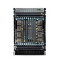 Redundant EX9214 system configuration: 14-slot chassis with passive midplane and 2x fan trays, 2x EX9200-RE2 routing engines, 3x switch fabric-2 modules, 4x 4100W AC PSUs, and all necessary blank panels