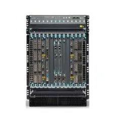Redundant EX9214 system configuration: 14-slot chassis with passive midplane and 2x fan trays, 2x EX9200-RE2 routing engines, 3x switch fabric-2 modules, 4x 4100W AC PSUs, and all necessary blank panels