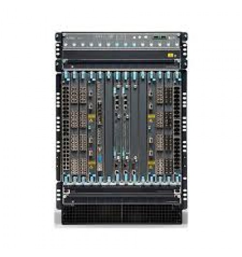 Redundant EX9214 system configuration: 14-slot chassis with passive midplane and 2x fan trays, 2x EX9200-RE2 routing engines, 3x switch fabric-2 modules, 4x 4100W AC PSUs, and all necessary blank panels