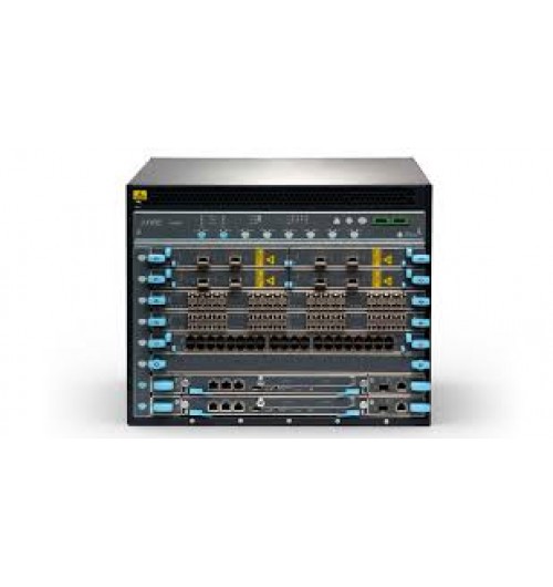 EX9214, Redundant system configuration, 14-slot chassis with passive midplane and 2x fan trays, 2x EX9200-RE2 routing engines, 3x EX9200-SF3 modules, 4x 4100W, AC PSUs,